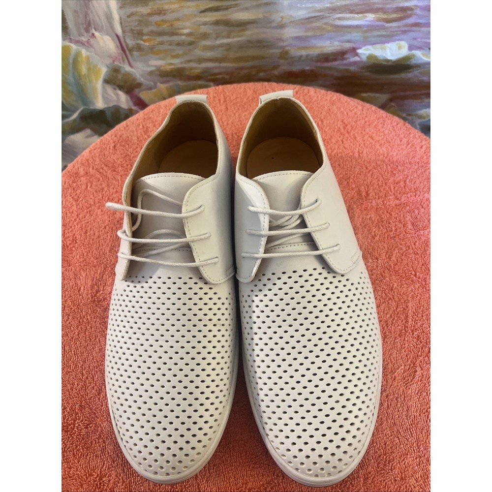 Men's Size 10.5 Casual Shoes Breathable Flat White Lace Up Sneakers